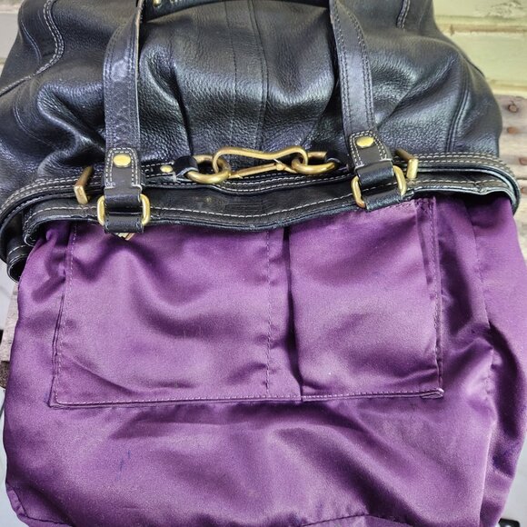 Vintage Coach Hampton Black Leather Pleated Handbag Tote Purse c - Picture 11 of 12